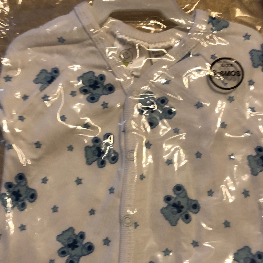 Baby onies size 3 - 6 months White & Blue Teddy Be